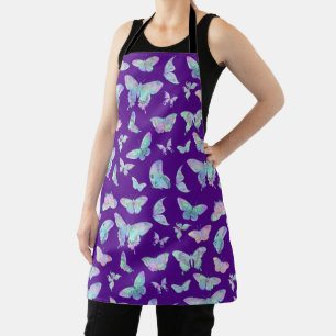 Pretty Iridescent Butterflies on Purple Apron