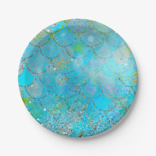 Pretty Iridescent Pearl Shimmer Mermaid Scales Paper Plate