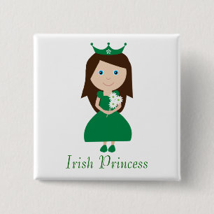 Pretty Irish Princess Cute Cartoon Character 2 Inch Square Button