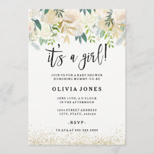 Pretty Its a Girl Floral Baby Shower Invitation