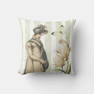 Pretty Jane Austen inspired vintage blue striped Throw Pillow