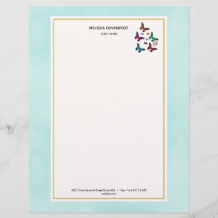 Pretty Jewel Coloured Butterflies on Mint Green Letterhead