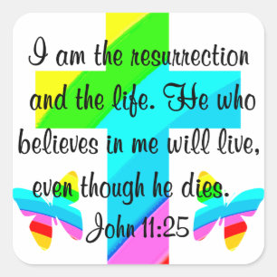 PRETTY JOHN 11:25 RAINBOWS AND BUTTERFLIES SQUARE STICKER