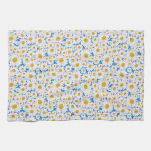 Pretty Kitchen Towel: Ditzy Daisies on Blue Towel