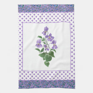 Pretty Kitchen Towel, Violets and Polka Dots Towel