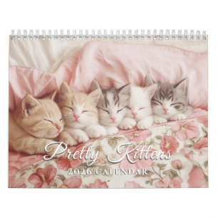 Pretty Kittens Pastel Pink 2026 Calendrier mural