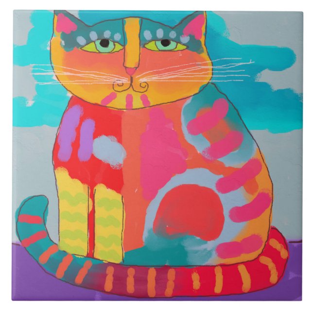 Pretty Kitty Abstract Painting Tile (Front)