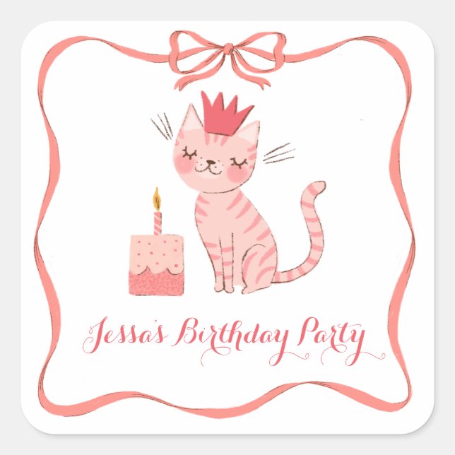Pretty Kitty Birthday Square Sticker (Front)
