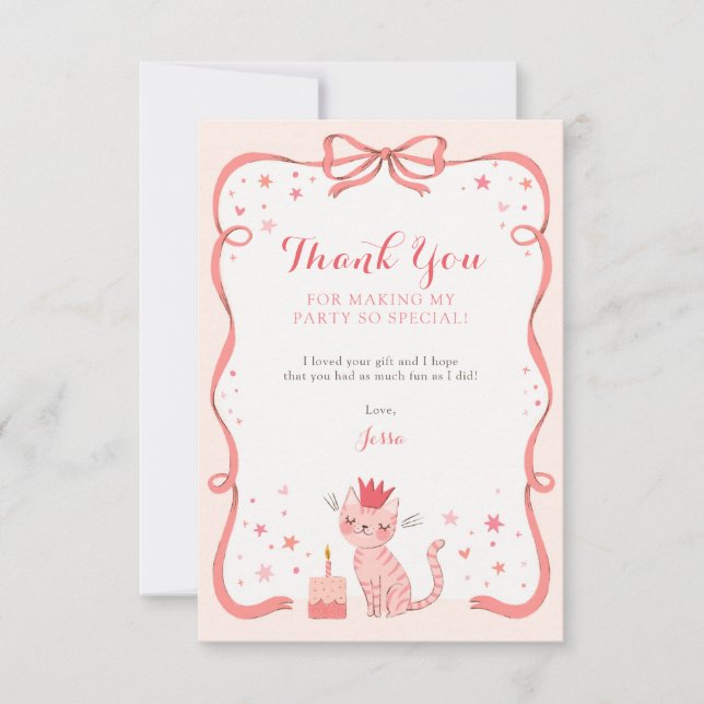 Pretty Kitty Birthday Thank You Card (Front)