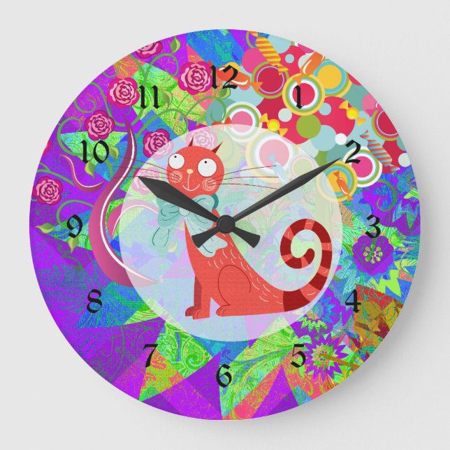 Pretty Kitty Crazy Cat Lady Gifts Vibrant Large Clock (Front)