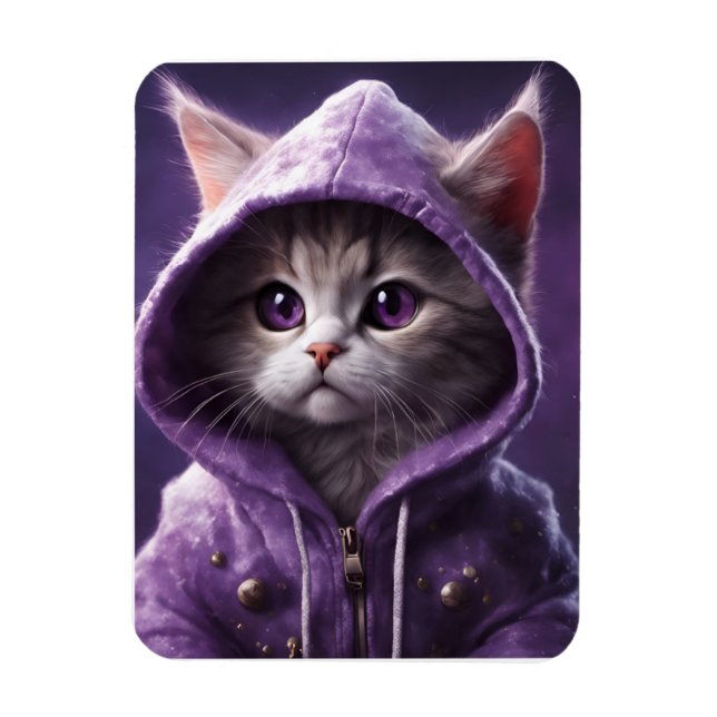 Pretty Kitty in a Purple Hoodie Magnet (Vertical)