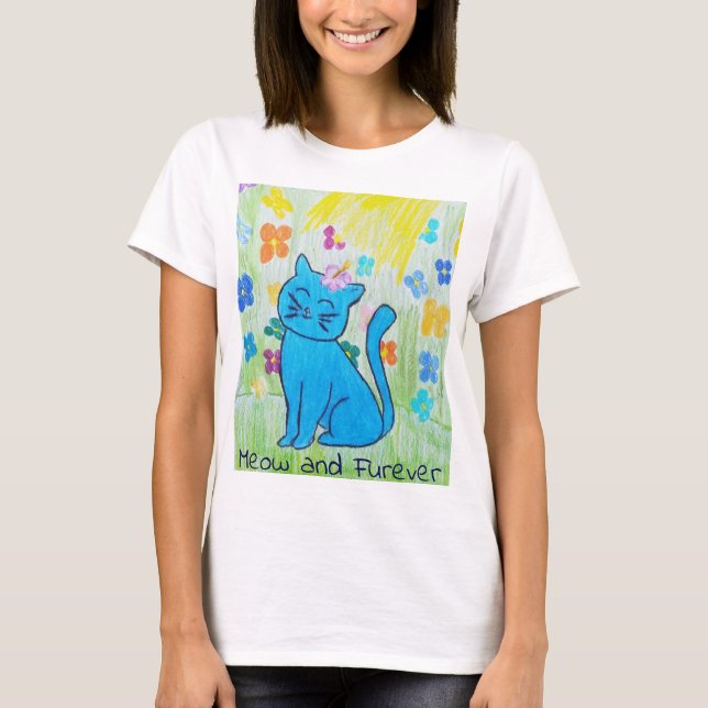 Pretty kitty in a sunny garden women's T shirt (Front)