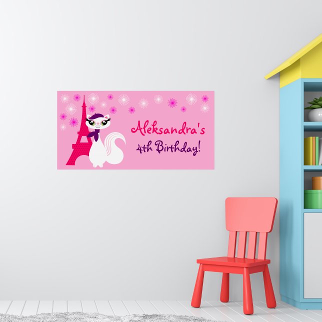 Pretty Kitty Paris Birthday Banner Poster (Nursery 1)