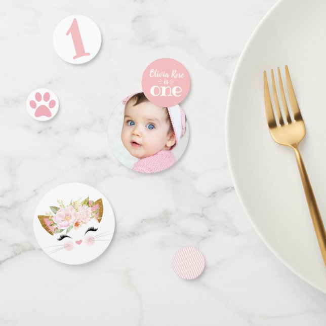 PRETTY KITTY Personalized Cat Birthday Photo Confetti (Group)