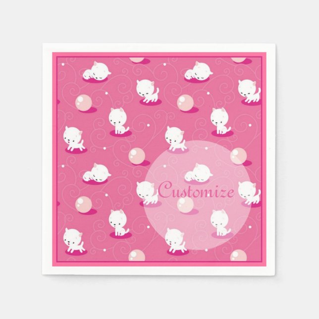 Pretty Kitty Pink Kittens Patten Napkins (Front)