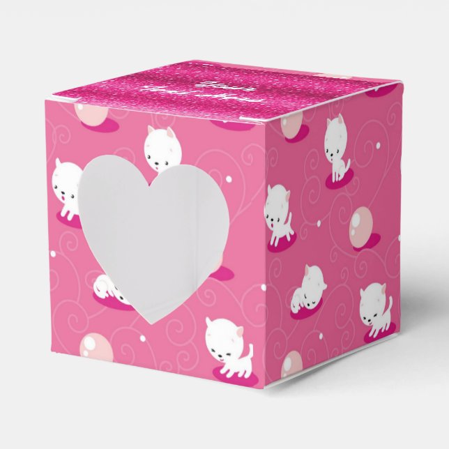Pretty Kitty Pink Kittens Pattern Heart Favour Box (Front Side)