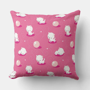 Pretty Kitty Pink Kittens Pattern Throw Pillow