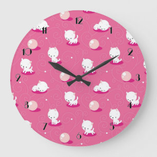Pretty Kitty Pink Kittens Pattern Wall Clock