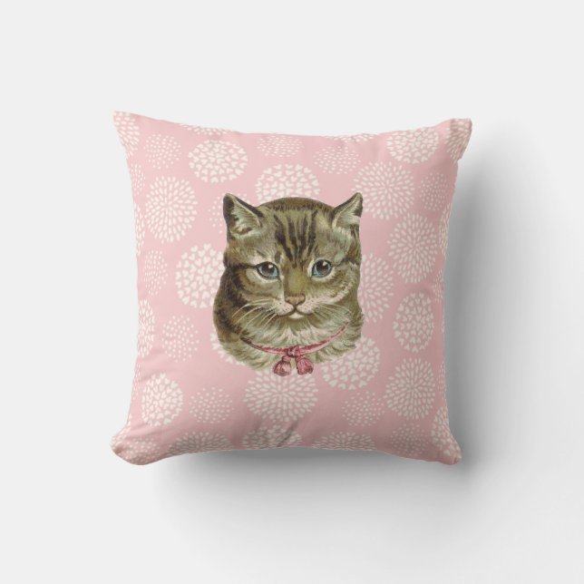 Pretty Kitty Vintage Reversible Throw Pillow (Front)