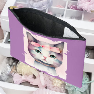 Pretty Kitty With Pink Bow Accessory Pouch