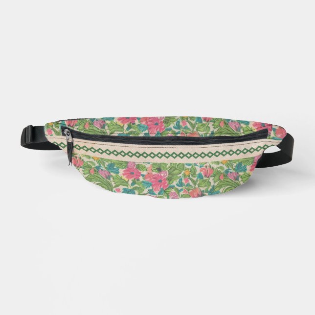 Pretty kraft papper effect floral with lace green fanny pack (Front)