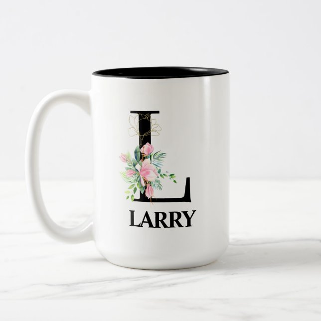 Pretty L Monogrammed Alphabet Two-Tone Coffee Mug (Left)