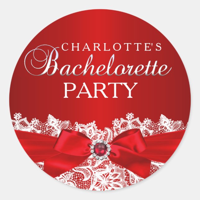 Pretty Lace & Jewel Bow Red Bachelorette Sticker (Front)