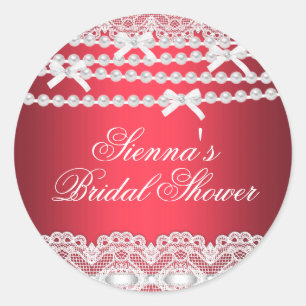 Pretty Lace & Pearl Red Bridal Shower Sticker