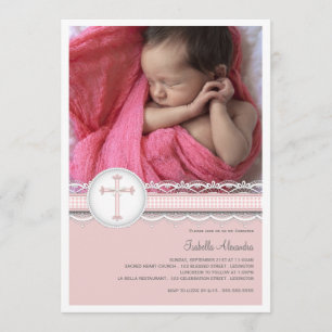 Pretty Lace Photo Christening Invitation