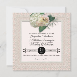 Pretty Lace Typography French Floral Flower Peony Invitation