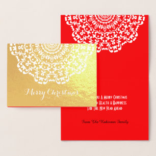 Pretty Lacy Flower Patterned Merry Christmas Foil Card