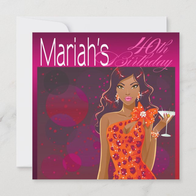 Pretty Lady Birthday Cocktail fuschia/orange Invitation (Front)