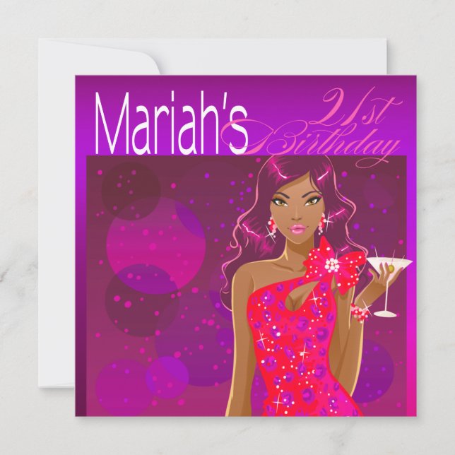 Pretty Lady Birthday Cocktail violet/fuschia Invitation (Front)