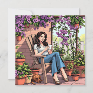Pretty Lady Drinking Coffee Relaxing Outside