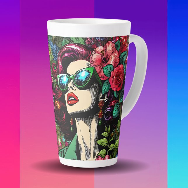 Pretty Lady in Flower Garden Colourful Latte Mug (Creator Uploaded)