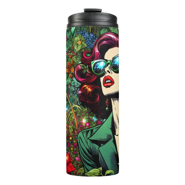 Pretty Lady in Flower Garden Colourful Thermal Tumbler (Front)
