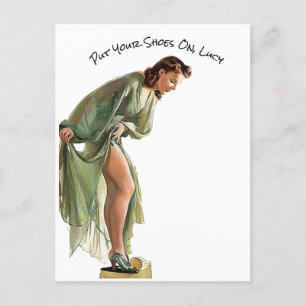 Pretty Lady in green Put your shoes on Lucy custom Holiday Postcard