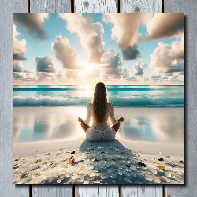 Pretty Lady Meditating on Beach  Poster (Creator Uploaded)