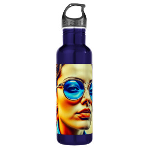Pretty Lady with Blue Sunglasses with Reflection 710 Ml Water Bottle
