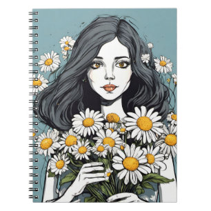 Pretty Lady With Daisy Bouquet Notebook