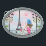 Pretty Lady with Pink Heart Balloon - I Love Paris Belt Buckle<br><div class="desc">Pretty Lady with Pink Heart Balloon - I Love Paris - Romantic Drawing - Choose / Add Your Unique Text / Font / Colour - Make Your Special Gift - Resize and move or remove and add elements - Image / text with customization tool ! - Drawing and Design by...</div>