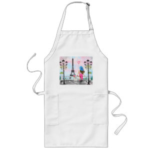 Pretty Lady with Pink Heart Balloon - I Love Paris Long Apron