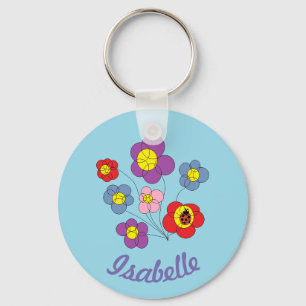 Pretty Ladybug and Flowers Art Personalised Keychain