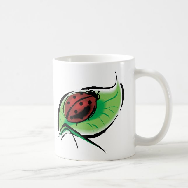 pretty ladybug on leaf coffee mug (Right)