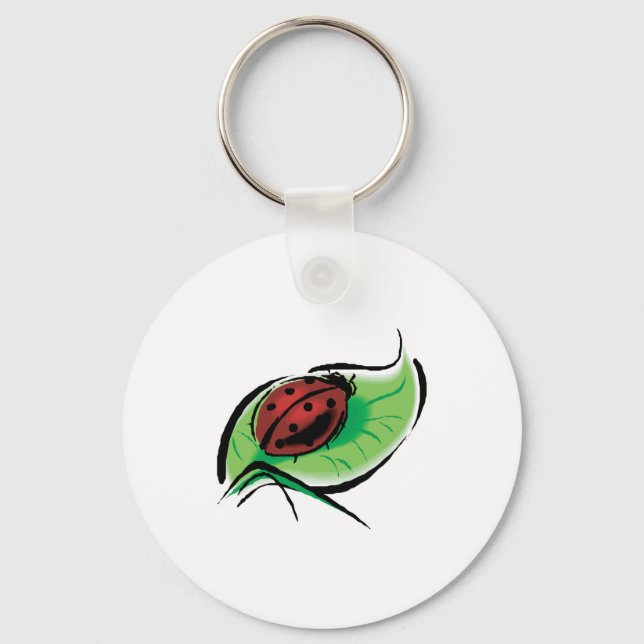 pretty ladybug on leaf keychain (Front)