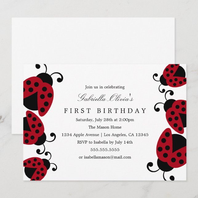 Pretty Ladybugs | Birthday Party Invitation (Front/Back)