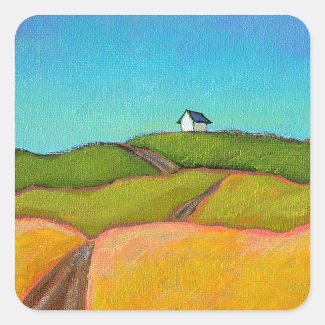Pretty landscape art little summer house painting square sticker (Front)
