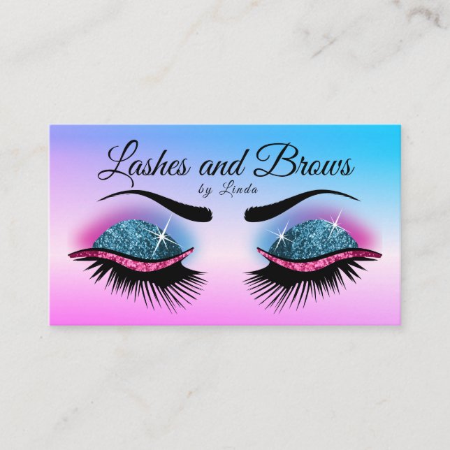 Pretty Lashes - Pink and Blue Glitter Business Card (Front)