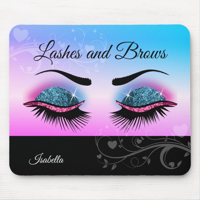 Pretty Lashes - Pink and Blue Glitter Mouse Pad (Front)
