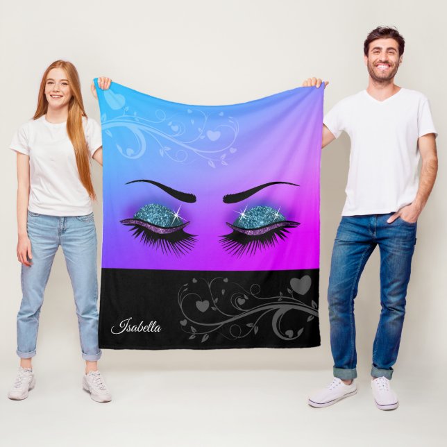 Pretty Lashes - Purple and Blue Glitter Fleece Blanket (In Situ)